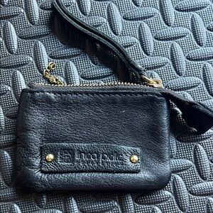 Linea Pelle Black Leather Wristlet with Gold Accents